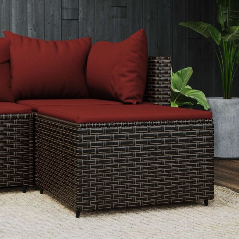 foto del prodotto vidaxl poggiapiedi da giardino con cuscino in polyrattan marrone