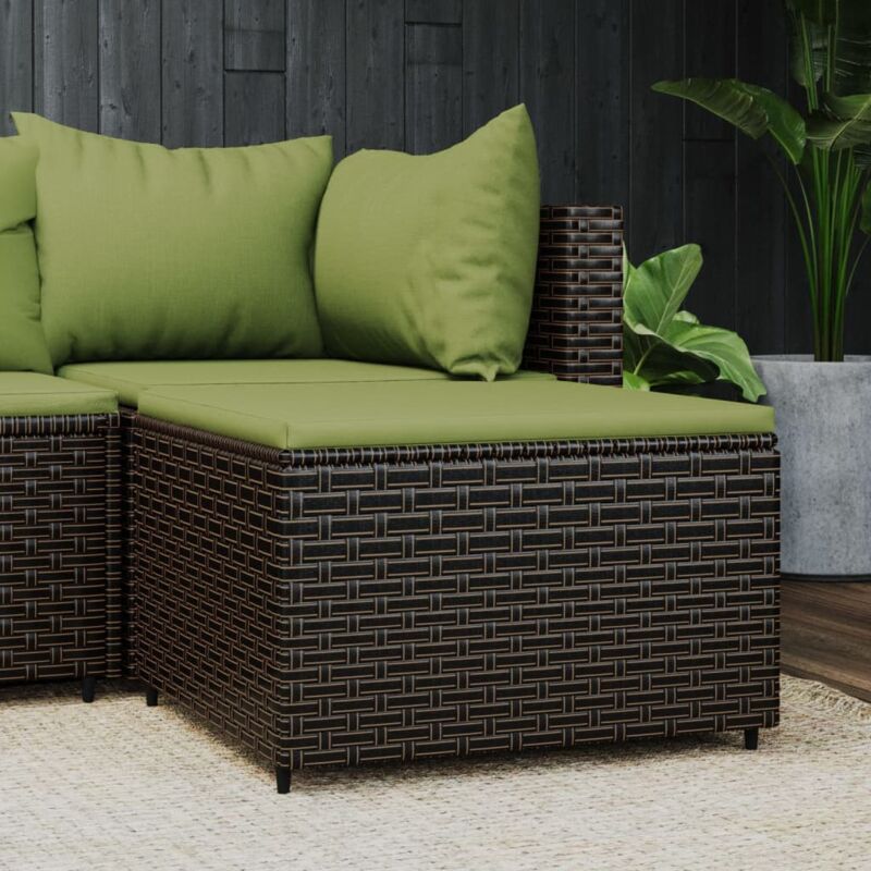 foto del prodotto vidaxl poggiapiedi da giardino con cuscino in polyrattan marrone