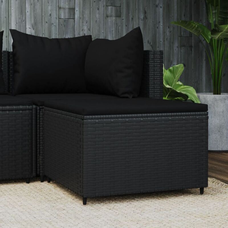 foto del prodotto vidaxl poggiapiedi da giardino con cuscino in polyrattan nero