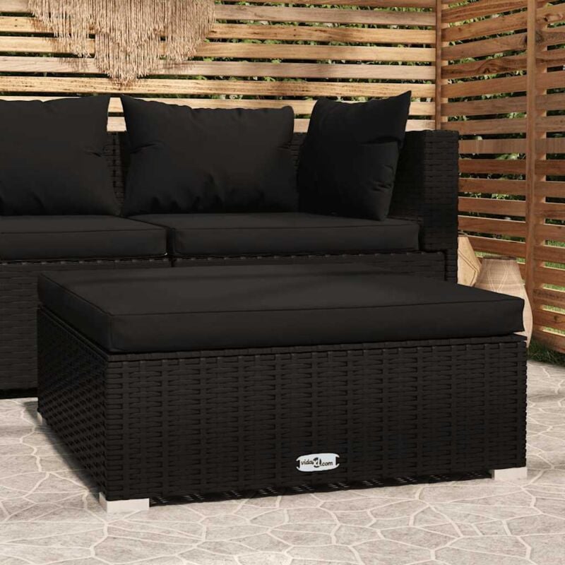 foto del prodotto vidaxl poggiapiedi da giardino con cuscino nero 70x70x30 cm polyrattan