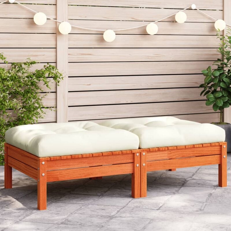 foto del prodotto vidaxl poggiapiedi giardino con cuscini 2pz marrone cera massello pino