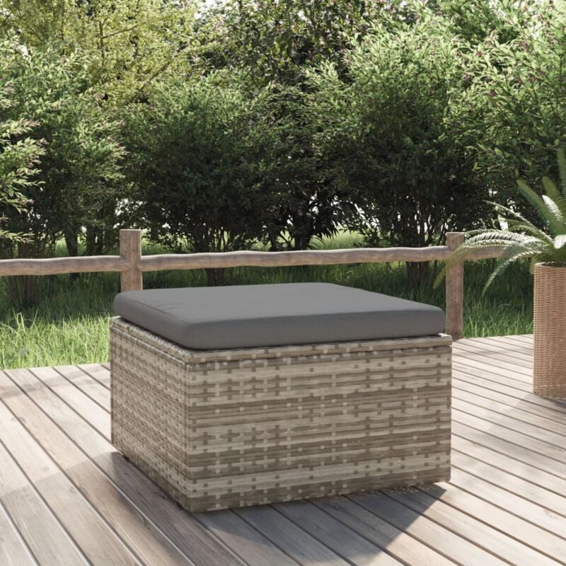 foto del prodotto vidaxl poggiapiedi giardino con cuscino grigio 55x55x30 cm polyrattan