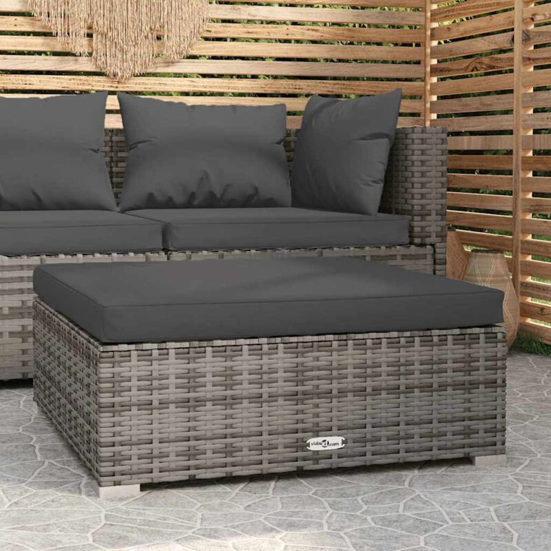foto del prodotto vidaxl poggiapiedi giardino con cuscino grigio 70x70x30 cm polyrattan