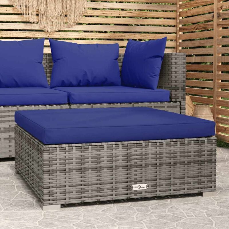 foto del prodotto vidaxl poggiapiedi giardino con cuscino grigio 70x70x30 cm polyrattan