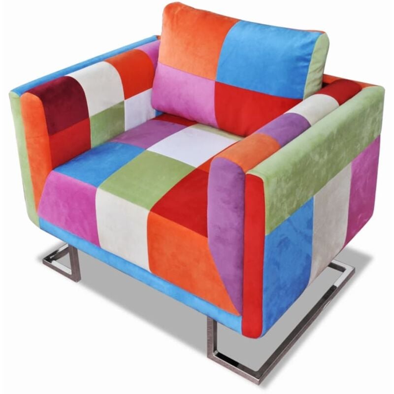 foto del prodotto vidaxl poltrona a cubo con gambe cromate design patchwork in tessuto