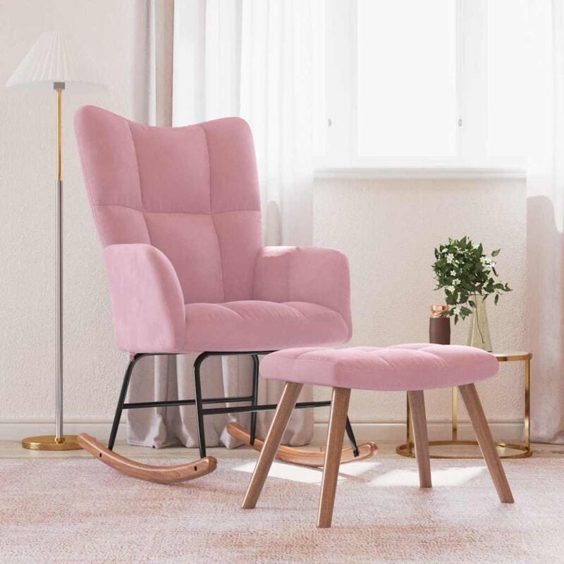 foto del prodotto vidaxl poltrona a dondolo con poggiapiedi rosa in velluto