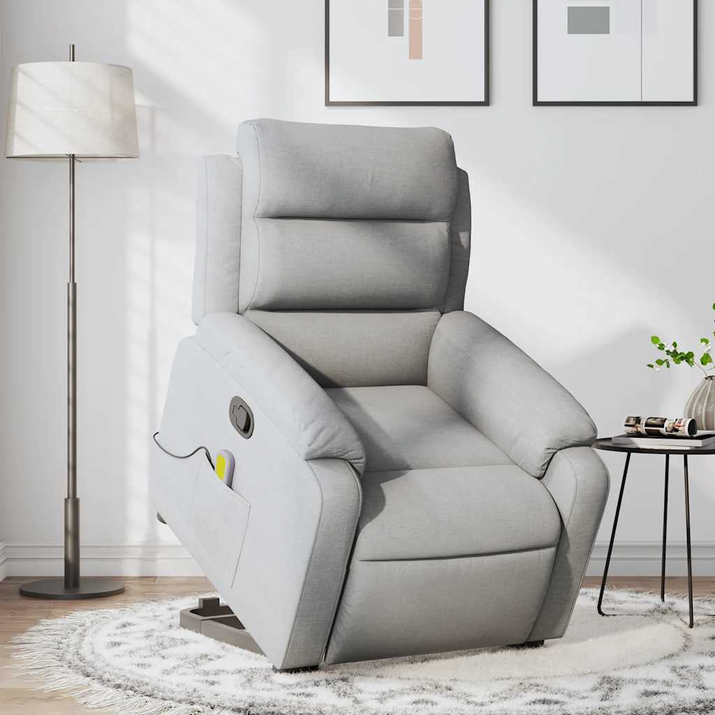 foto del prodotto vidaxl poltrona alzapersona massaggi reclinabile grigio chiaro tessuto