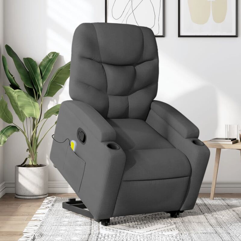 foto del prodotto vidaxl poltrona alzapersona massaggi reclinabile grigio scuro tessuto