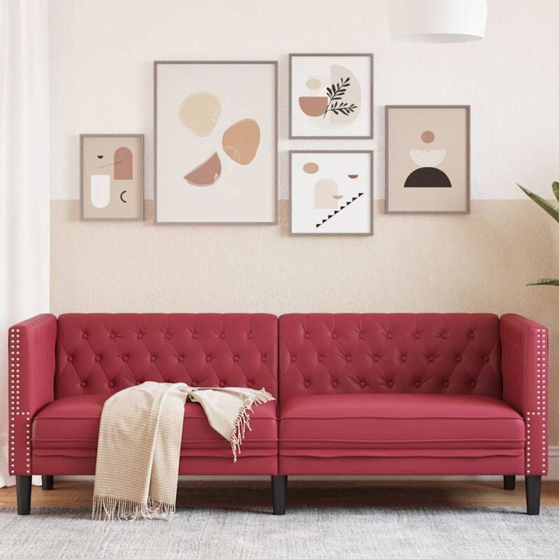 foto del prodotto vidaxl poltrona chesterfield a 3 posti rosso vino in similpelle