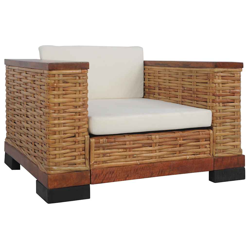 foto del prodotto vidaxl poltrona con cuscini marrone in rattan naturale