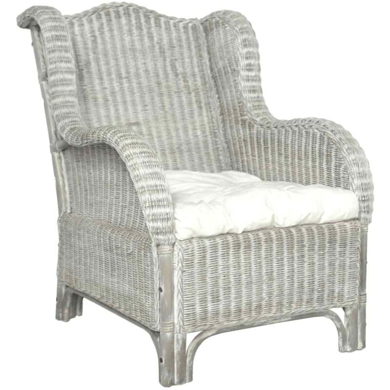 foto del prodotto vidaxl poltrona con cuscino grigio in rattan naturale e lino