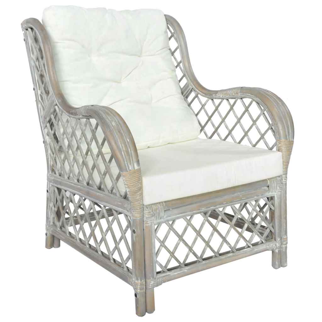 foto del prodotto vidaxl poltrona con cuscino grigio in rattan naturale e lino