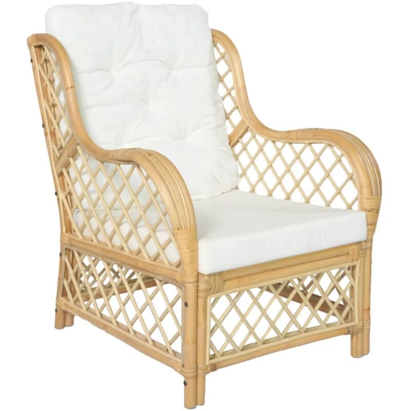 foto del prodotto vidaxl poltrona con cuscino in rattan naturale e lino