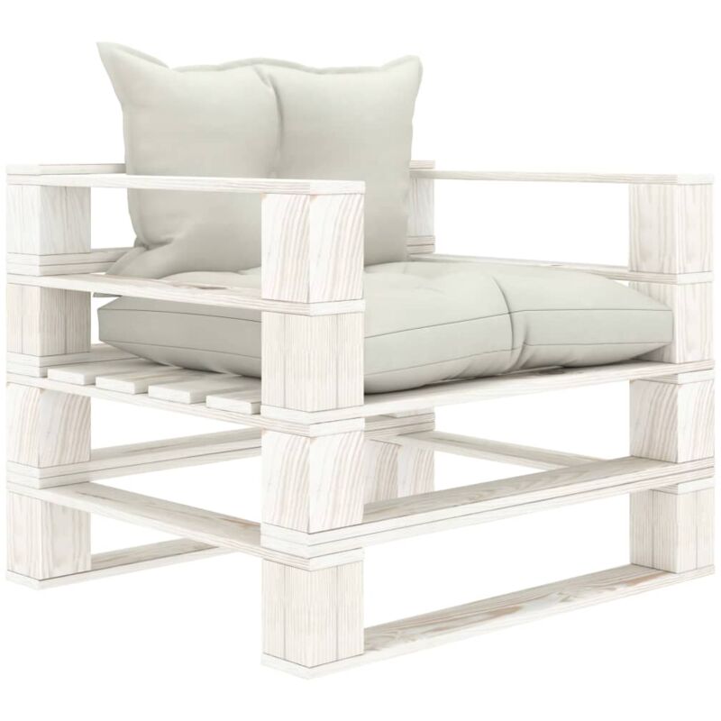 foto del prodotto vidaxl poltrona da giardino pallet con cuscini beige in legno