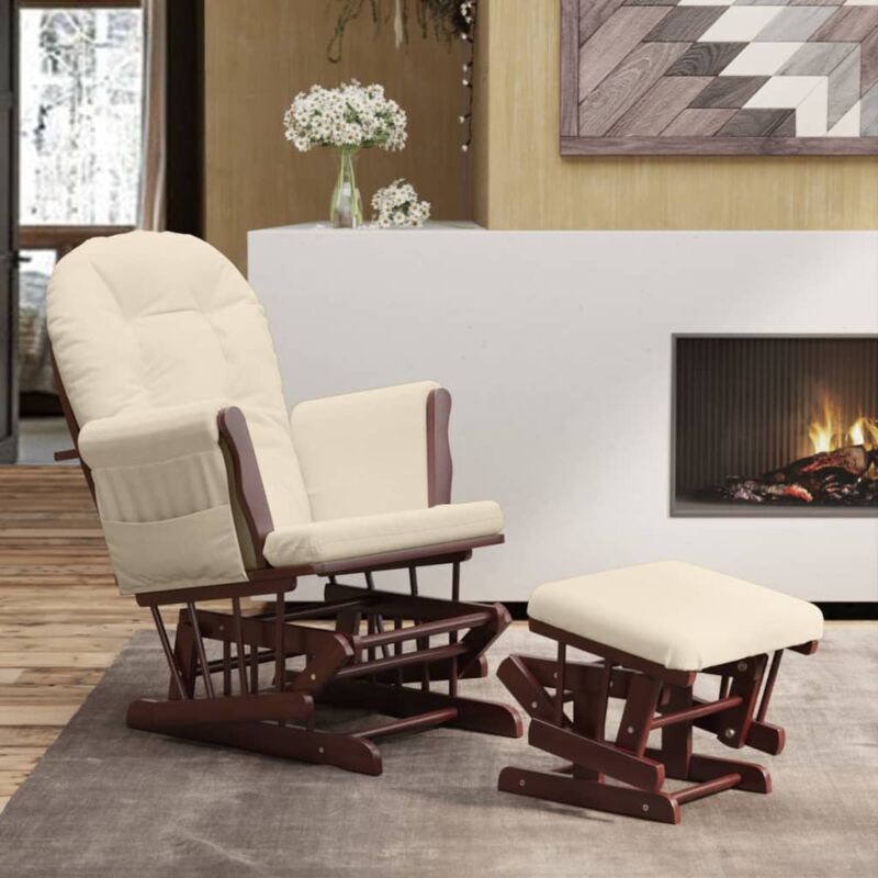 foto del prodotto vidaxl poltrona glider con sgabello bianco crema in tessuto