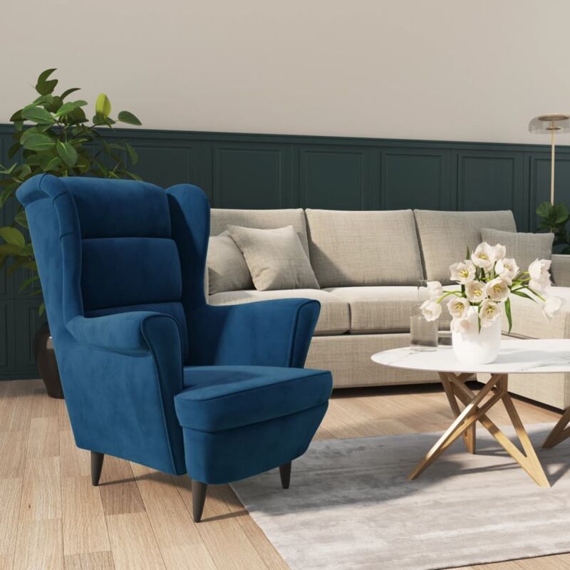 foto del prodotto vidaxl poltrona in velluto con schienale alto stile retr design unico vari colori colore blu