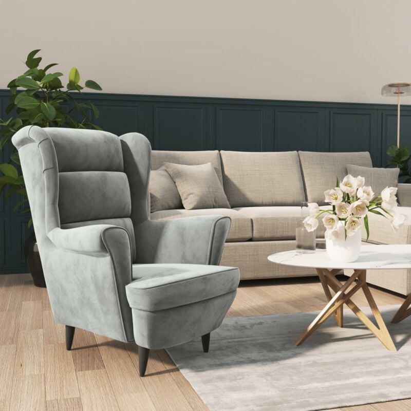 foto del prodotto vidaxl poltrona in velluto con schienale alto stile retr design unico vari colori colore grigio chiaro