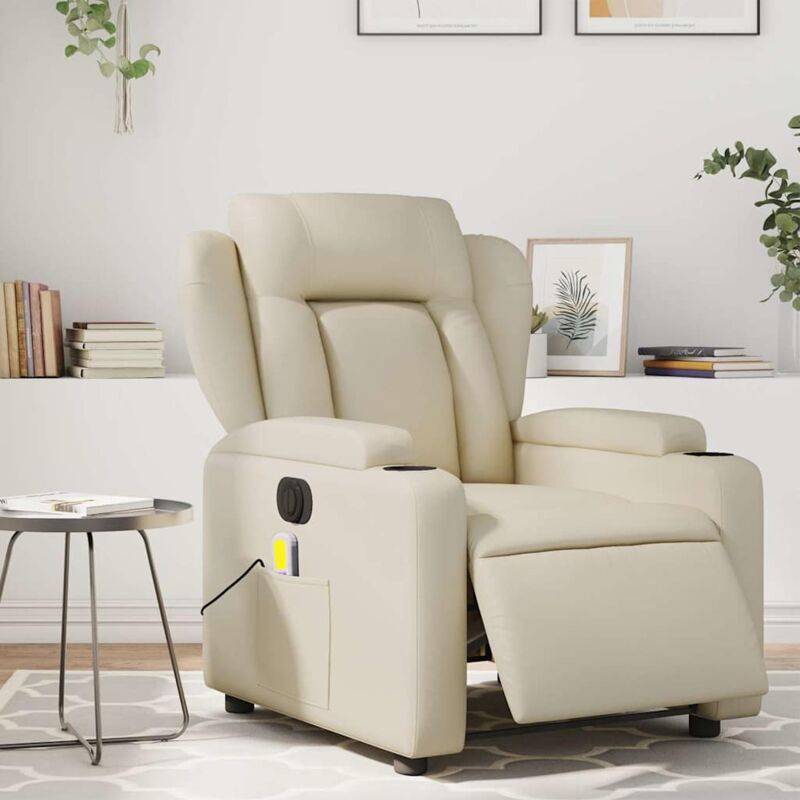 foto del prodotto vidaxl poltrona massaggiante elettrica reclinabile crema similpelle