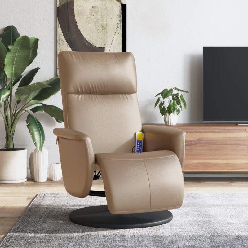 foto del prodotto vidaxl poltrona reclinabile massaggi poggiapiedi cappuccino similpelle