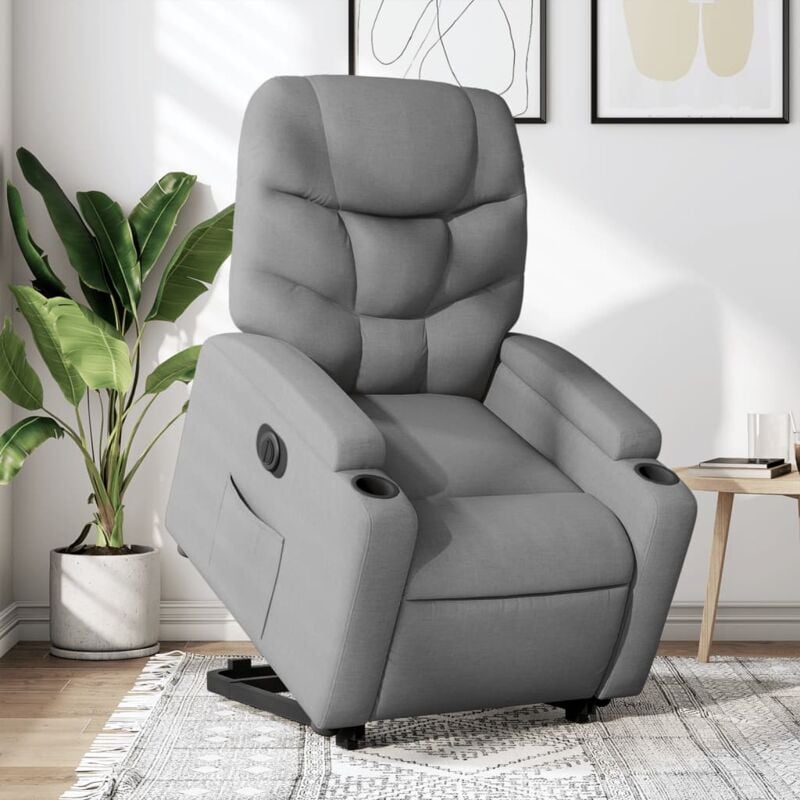 foto del prodotto vidaxl poltrona reclinante alzapersona elettrica grigio chiaro tessuto