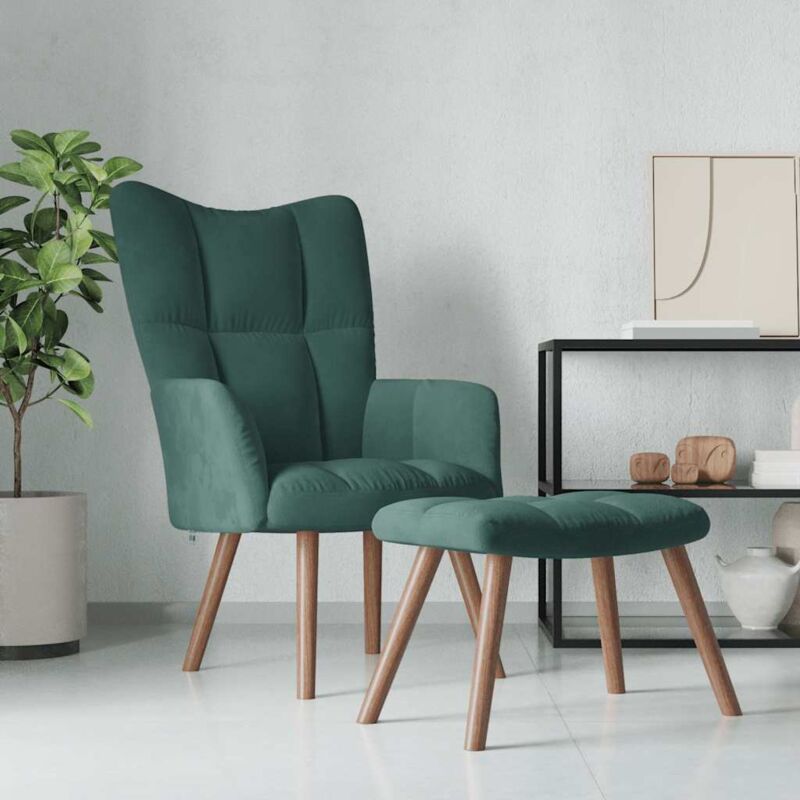foto del prodotto vidaxl poltrona relax con poggiapiedi verde scuro in velluto