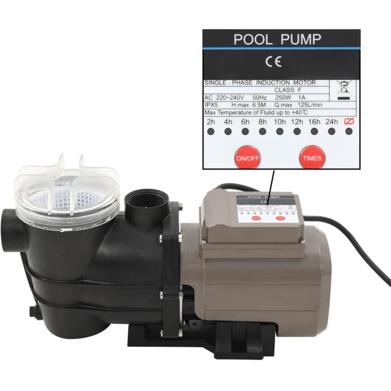 foto del prodotto vidaxl pompa per piscina con timer nera 0,25 hp 8000 l h