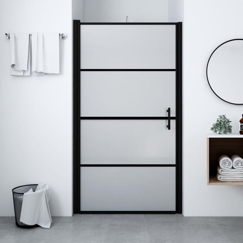foto del prodotto vidaxl porta per doccia in vetro temperato smerigliato 91x195 cm nero 994142