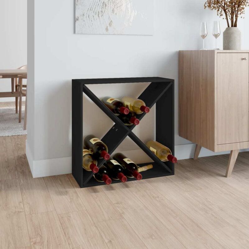 foto del prodotto vidaxl portabottiglie nero 62x25x62 cm in legno massello di pino