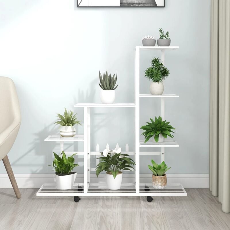 foto del prodotto vidaxl portapiante con ruote 94,5x25x92,5 cm bianco in metallo