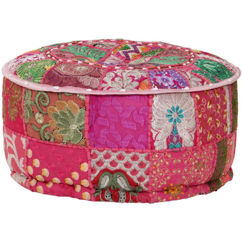 foto del prodotto vidaxl pouf patchwork rotondo fatto a mano in cotone 40x20 cm rosa