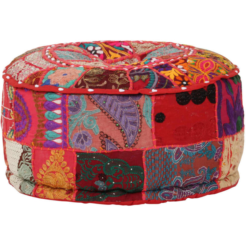 foto del prodotto vidaxl pouf patchwork rotondo fatto a mano in cotone 40x20 cm rosso