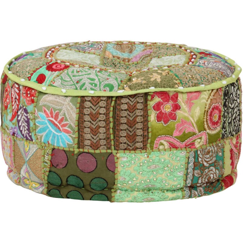 foto del prodotto vidaxl pouf patchwork rotondo fatto a mano in cotone 40x20 cm verde