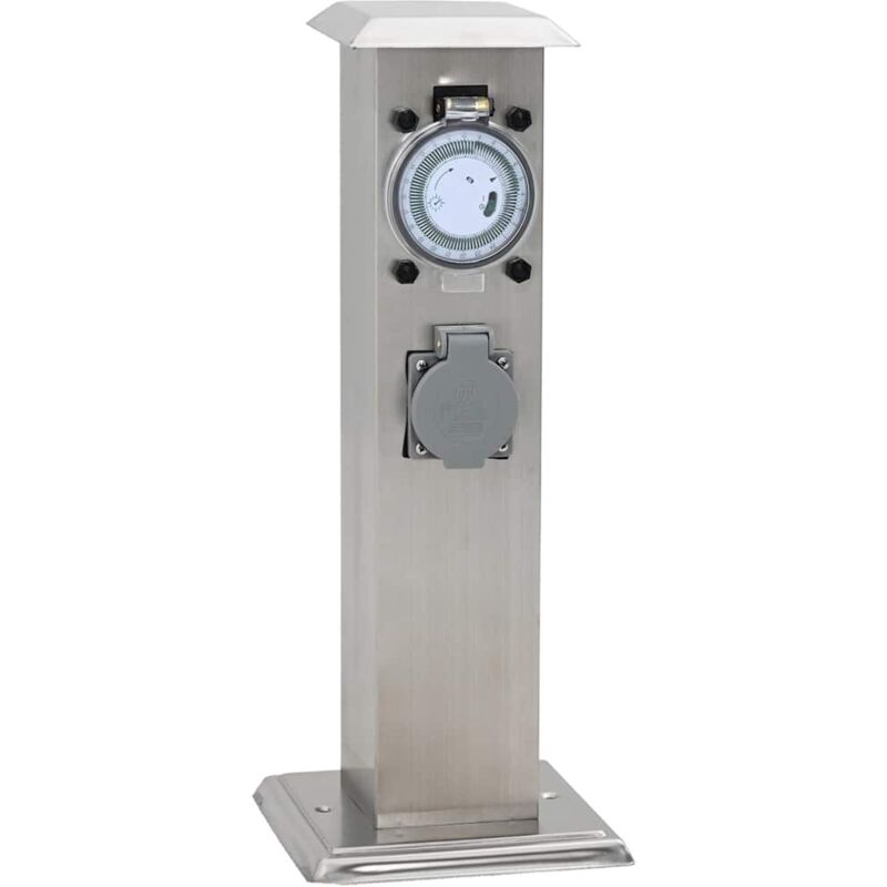 foto del prodotto vidaxl presa elettrica da giardino a pilastro acciaio inox con timer