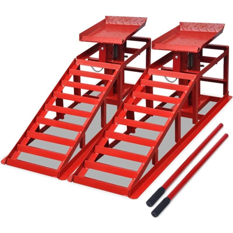 foto del prodotto vidaxl rampe di sollevamento riparazione auto 2 pz acciaio rosso