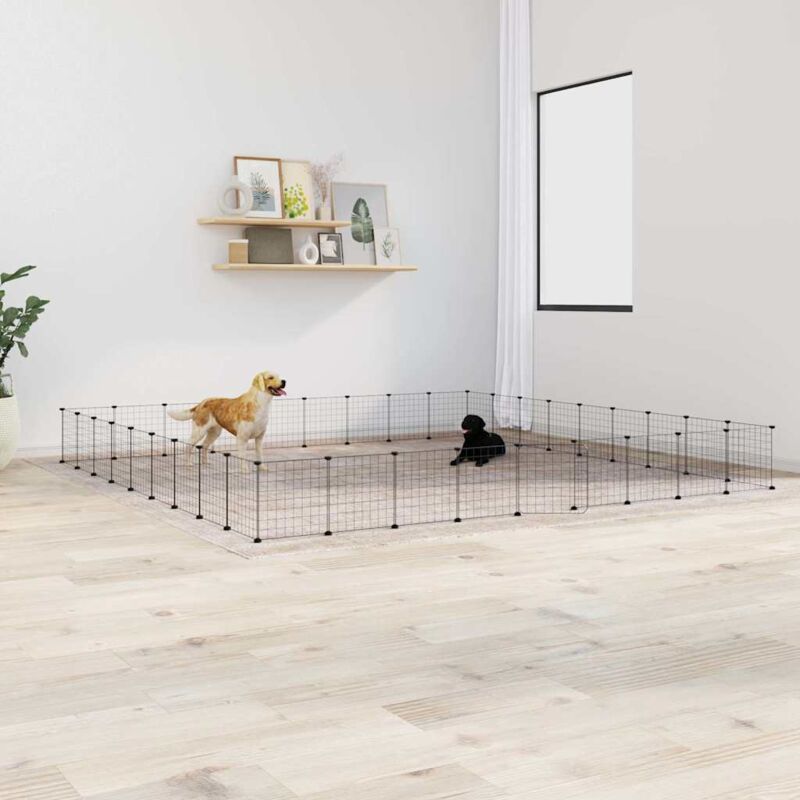 foto del prodotto vidaxl recinto per animali box a pannelli con porta nero in acciaio varie dimensioni dimensioni 36 pannelli