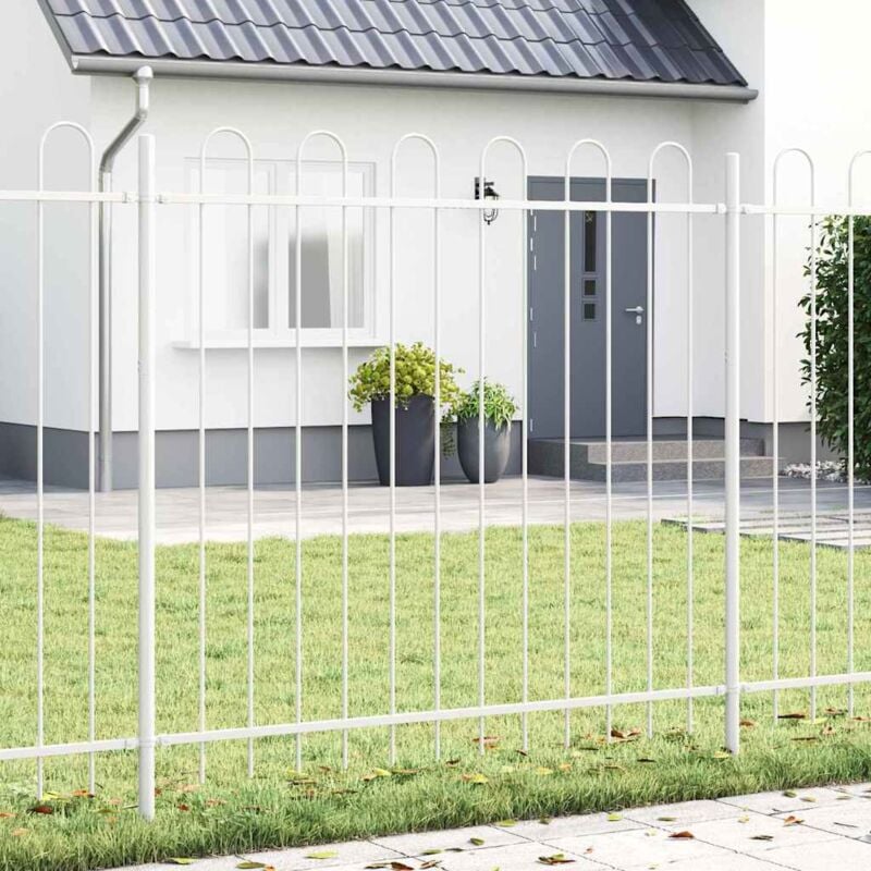 foto del prodotto vidaxl recinzione da giardino con parte superiore a pugno bianca 1,7x1,5 m in acciaio