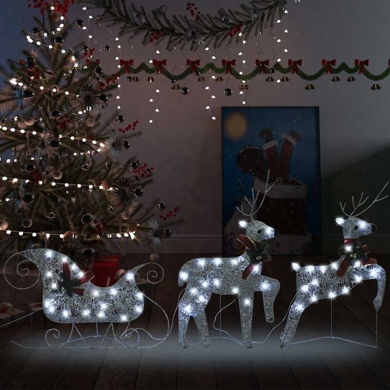 foto del prodotto vidaxl renne e slitta di natale decorazione per esterni 60 led argento