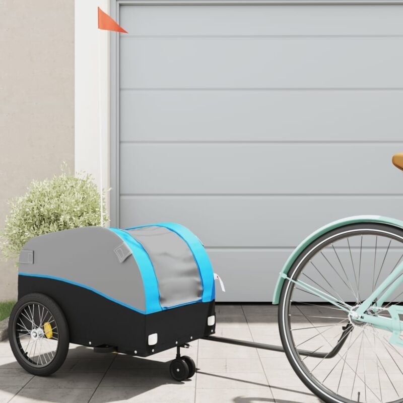 foto del prodotto vidaxl rimorchio da bici nero e blu 30 kg in ferro