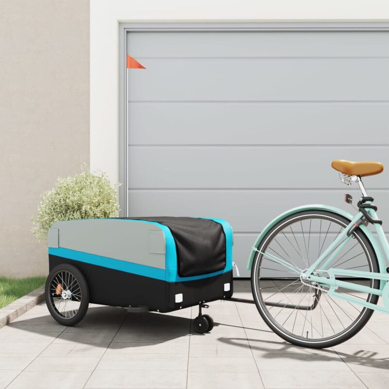 foto del prodotto vidaxl rimorchio da bici nero e blu 45 kg in ferro