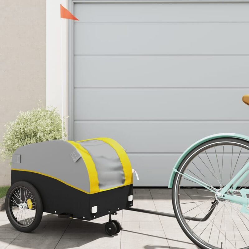 foto del prodotto vidaxl rimorchio da bici nero e giallo 30 kg in ferro