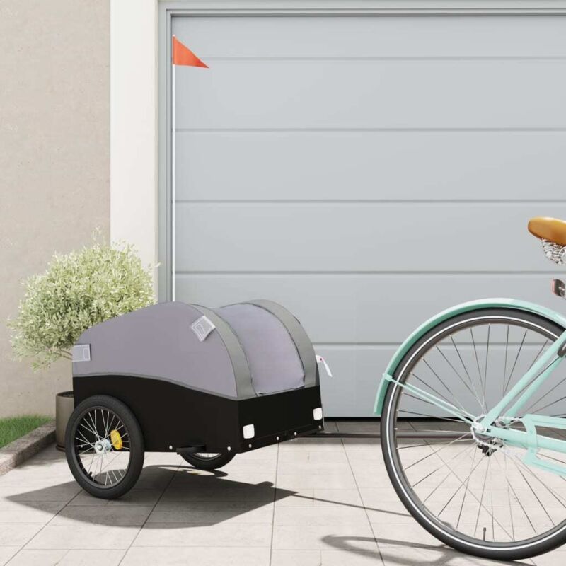 foto del prodotto vidaxl rimorchio da bici nero e grigio 30 kg in ferro