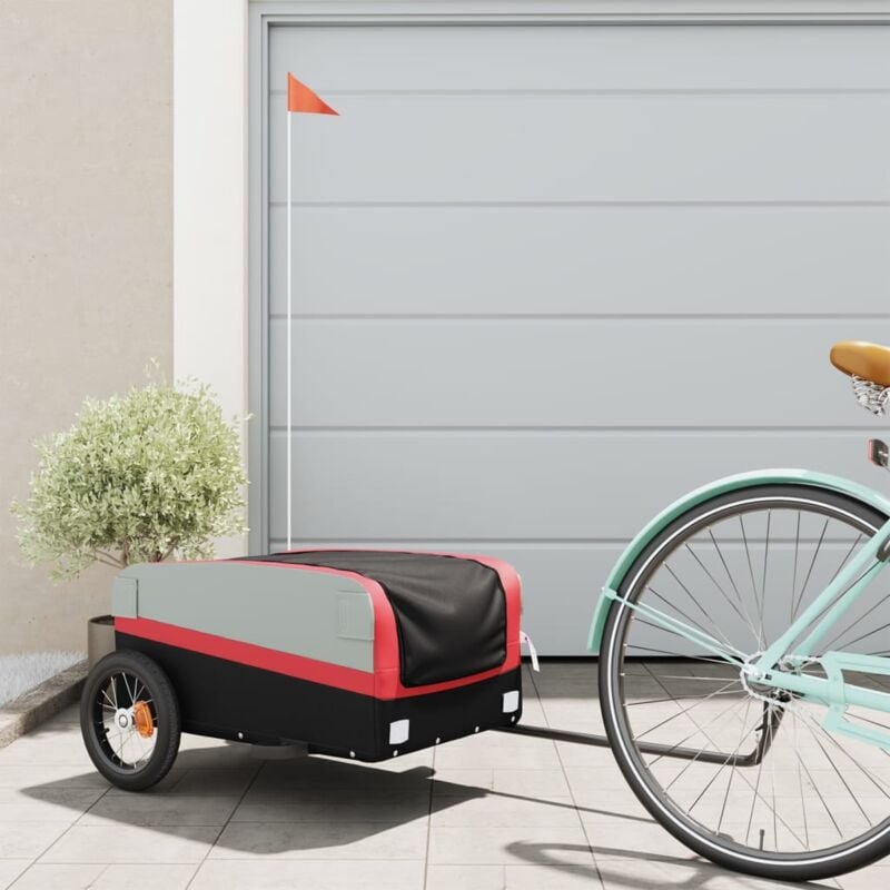 foto del prodotto vidaxl rimorchio da bici nero e rosso 30 kg in ferro