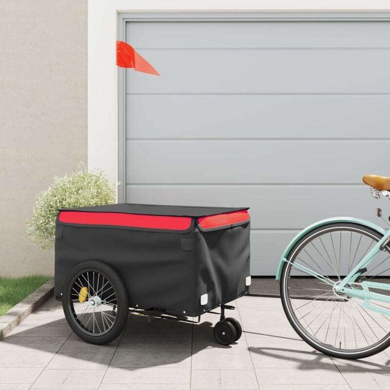 foto del prodotto vidaxl rimorchio da bici nero e rosso 45 kg in ferro