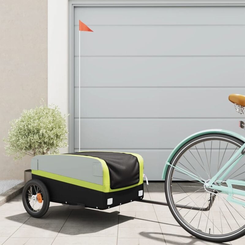 foto del prodotto vidaxl rimorchio da bici nero e verde 30 kg in ferro