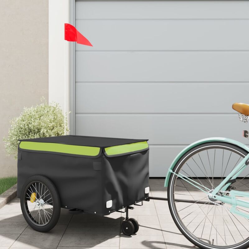 foto del prodotto vidaxl rimorchio da bici nero e verde 30 kg in ferro