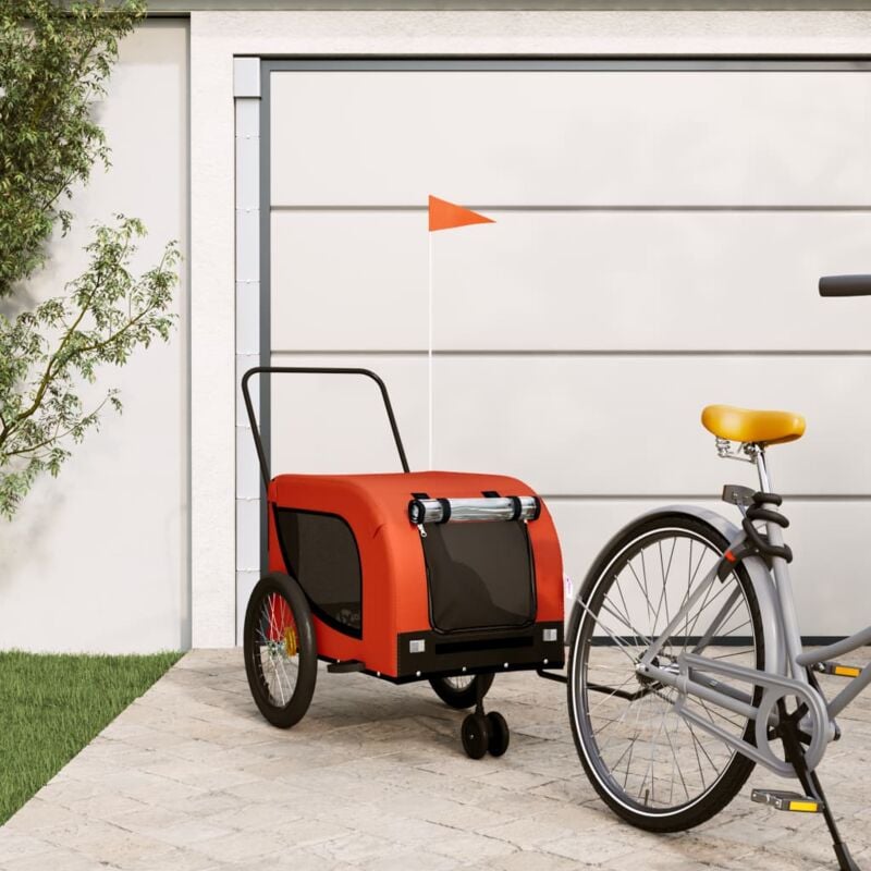 foto del prodotto vidaxl rimorchio da bici per animali arancione e nero oxford e ferro