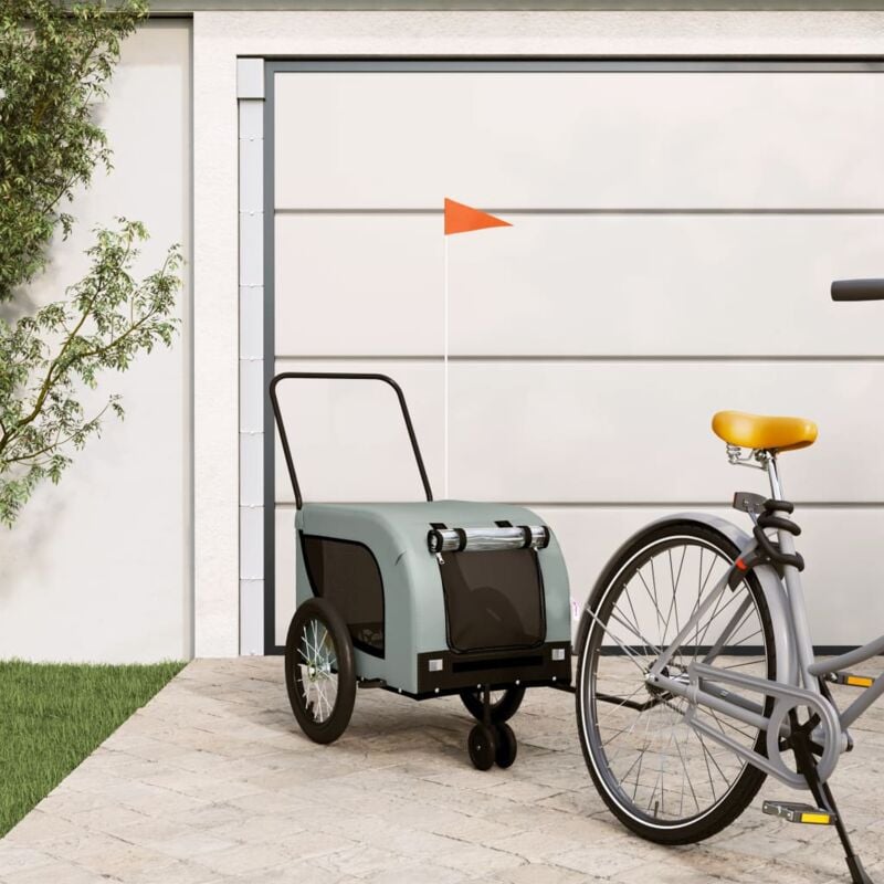 foto del prodotto vidaxl rimorchio da bici per animali grigio e nero oxford e ferro