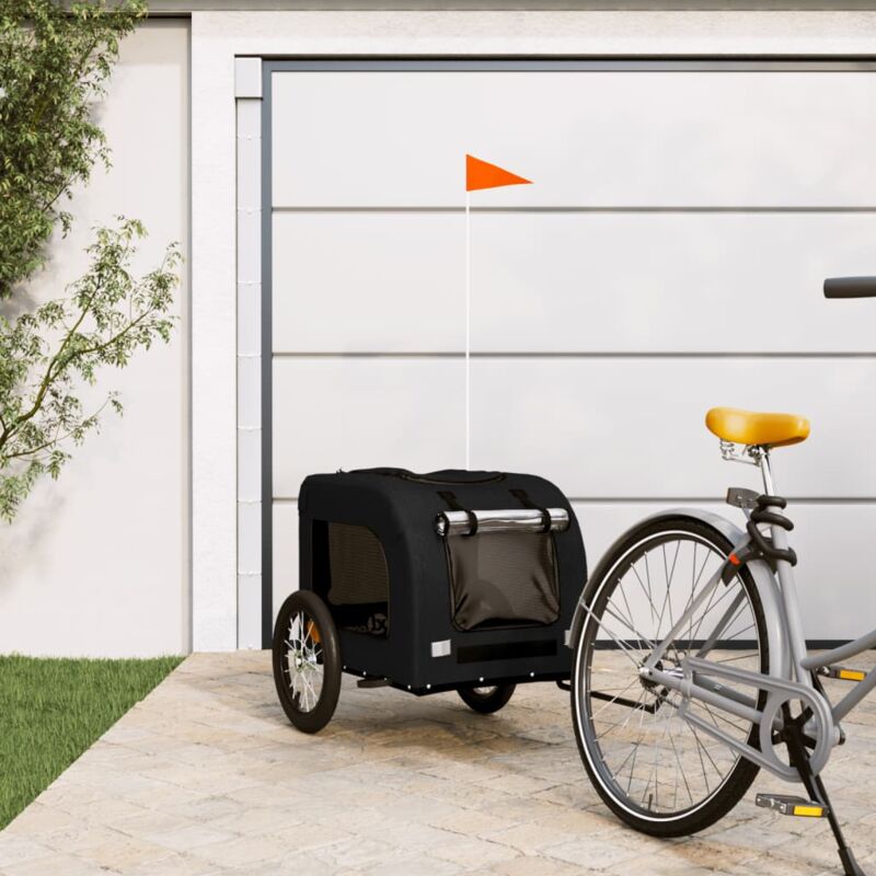 foto del prodotto vidaxl rimorchio da bici per animali nero oxford e ferro