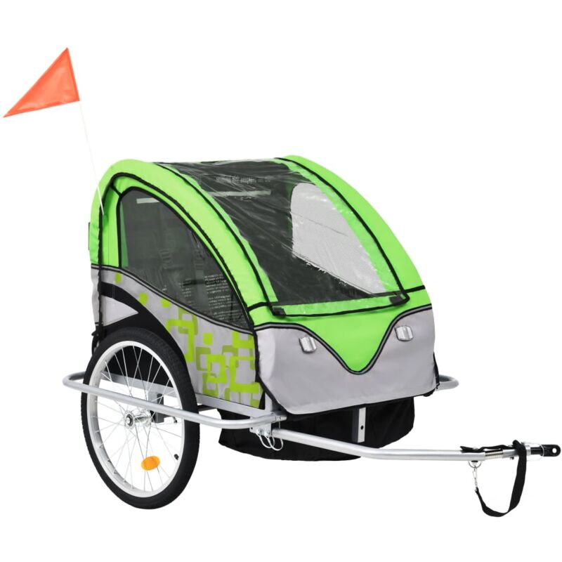 foto del prodotto vidaxl rimorchio per bici e passeggino 2 in 1 verde e grigio