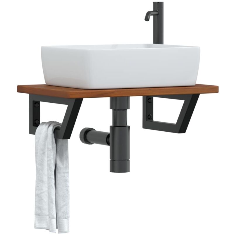 foto del prodotto vidaxl ripiano a parete per lavabo in acciaio e massello di rovere